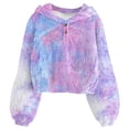 thumbnail image 1 of Lanbubble Girls Fuzzy Hoodie Fleece Sweaters Button Pullover Sherpa Jacket Tops for Kids 6-13Y, 1 of 8