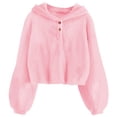 thumbnail image 1 of Lanbubble Girls Fuzzy Hoodie Fleece Sweaters Button Pullover Sherpa Jacket Tops for Kids 6-13Y, 1 of 6