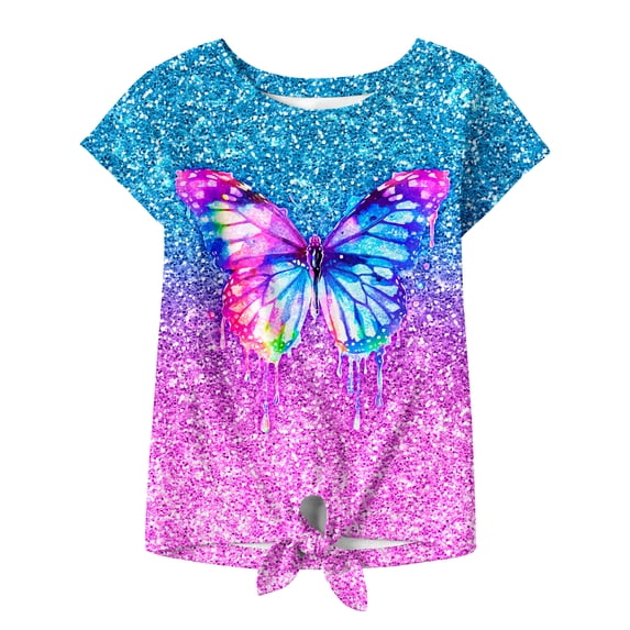 Lanbubble Girls Graphic T-Shirt Tie Dye Kids Short Sleeve Tee Shirt Tie Front Tops 7-12 Years