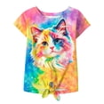 thumbnail image 1 of Lanbubble Girls Graphic T-Shirt Tie Dye Kids Short Sleeve Tee Shirt Tie Front Tops 7-12 Years, 1 of 7