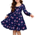 thumbnail image 1 of Lanbubble Girls Long Sleeve Floral Dress Square Neck Ruched A-Line Casual fall winter Dress 7-14 Years, 1 of 12