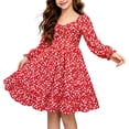 thumbnail image 1 of Lanbubble Girls Long Sleeve Floral Dress Square Neck Ruched A-Line Casual fall winter Dress 7-14 Years, 1 of 11