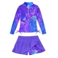 thumbnail image 1 of Lanbubble Girls Long Sleeve Rash Guard Swimsuit Set Kids 2-Piece Tankini UPF 50+ Swimwear with Skort Side Drawstrings Hem Mermaid Scale 7-8 Years, 1 of 7