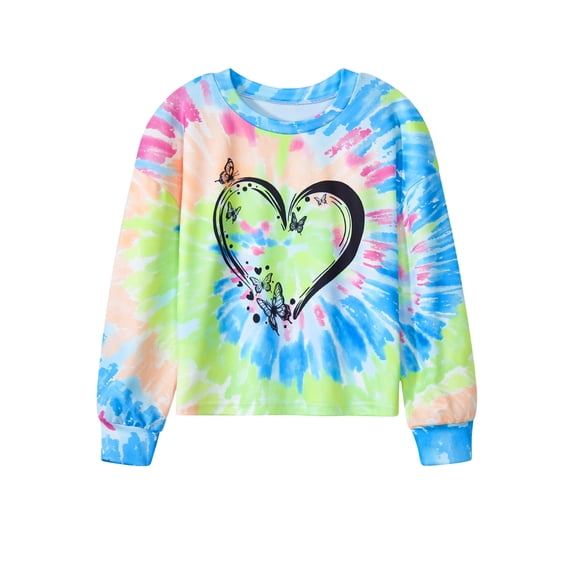Lanbubble Girls Long Sleeve T Shirt Casual Graphic Tie Dye Top 7-12Y