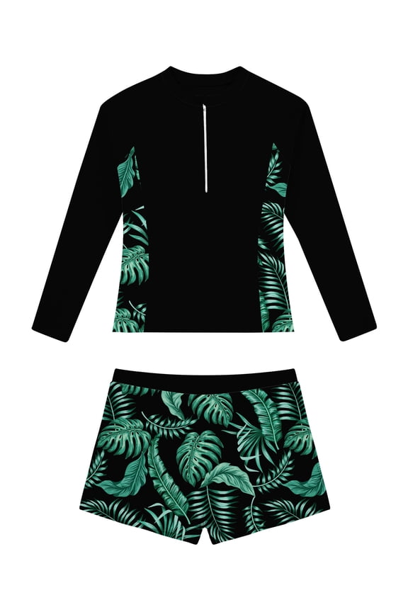 Girl Swimsuit for Teens 2 Piece Long Sleeve Rash Guard Bathing Suits Padded Girls Swimwear 11-16Y