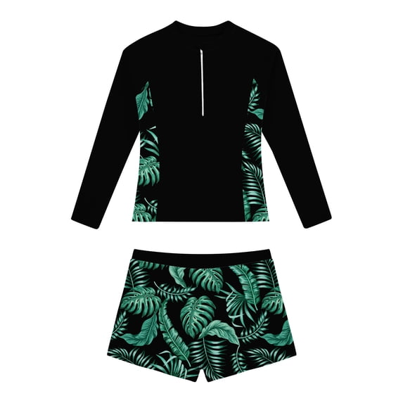 Lanbubble Girl Swimsuit for Teens 2 Piece Long Sleeve Rash Guard Bathing Suits Padded Girls Swimwear 11-16Y