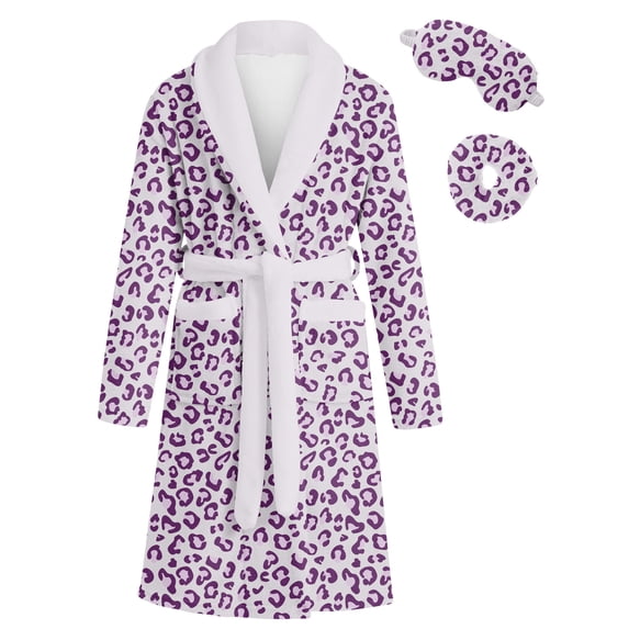 Lanbubble Girls Robe with Sleep Mask & Scrunchie Set, Soft Bathrobe Sleepwear for Kids 6-13 Years
