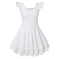 thumbnail image 1 of Lanbubble Girls Ruched Dresses Ruffle Sleeve Teens Tiered Swing A-line White Dress 7-8 Years, 1 of 10