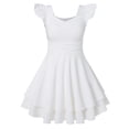 thumbnail image 1 of Lanbubble Girls Ruched Dresses Ruffle Sleeve Teens Tiered Swing A-line White Dress 7-8 Years, 1 of 10
