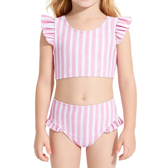 Lanbubble Girls Ruffle Tankini Swimsuit High Waisted 2 Piece Bathing Suit Beach Swimwear For Toddler Girl 4-5 Years