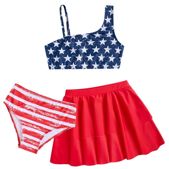 Lanbubble Girls 3 Piece Swimsuit Tankini Set Bathing Suit Bikini Beach Swimear with Skirt 11-12 Years
