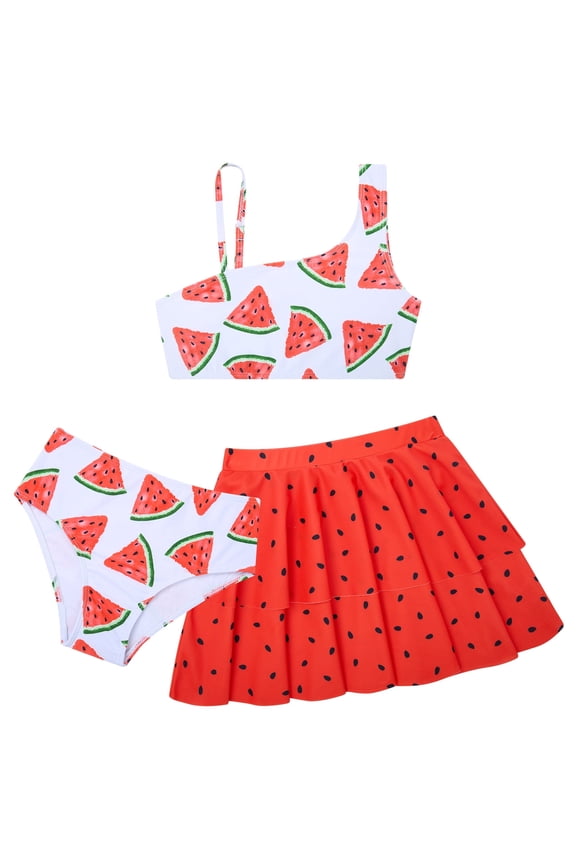 Girls 3 Piece Swimsuit Tankini Set Bathing Suit Bikini Beach Swimear with Skirt 7-8 Years