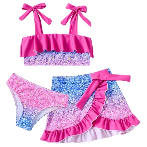 Lanbubble Girls Tankini Swimsuit Set 3 Piece Bathing Suits for Toddler Summer Beach Swimwear Size 5-6 Years