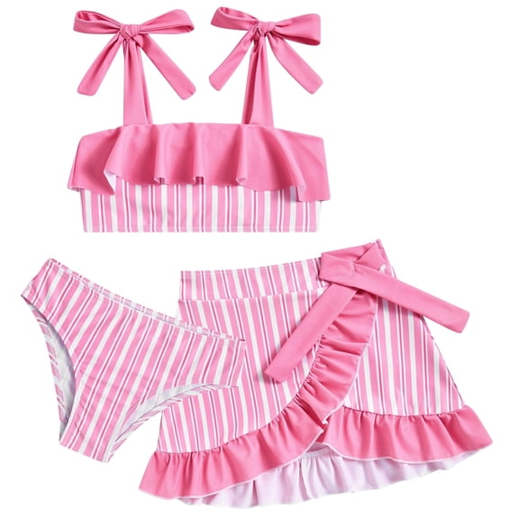 Lanbubble Girls Tankini Swimsuit Set 3 Piece Bathing Suits for Toddler Summer Beach Swimwear Size 3-4T