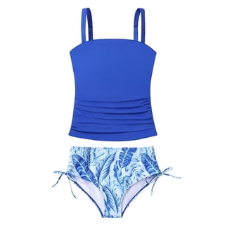 Lanbubble Girls Tankini Swimsuits for Teens 2 Piece Padded Bathing Suit Drawstring Swimwear Set 9-16Y