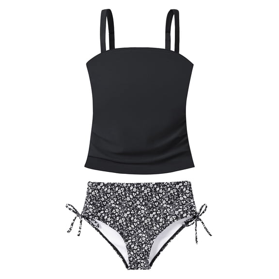 Lanbubble Girls Tankini Swimsuits for Teens 2 Piece Padded Bathing Suit Drawstring Swimwear Set 9-16T