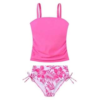 Lanbubble Girls Tankini Swimsuits for Teens 2 Piece Padded Bathing Suit Drawstring Swimwear Set 9-16Y