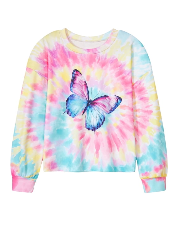 Girls Long Sleeve T Shirt Casual Graphic Tie Dye Top 7-12Y