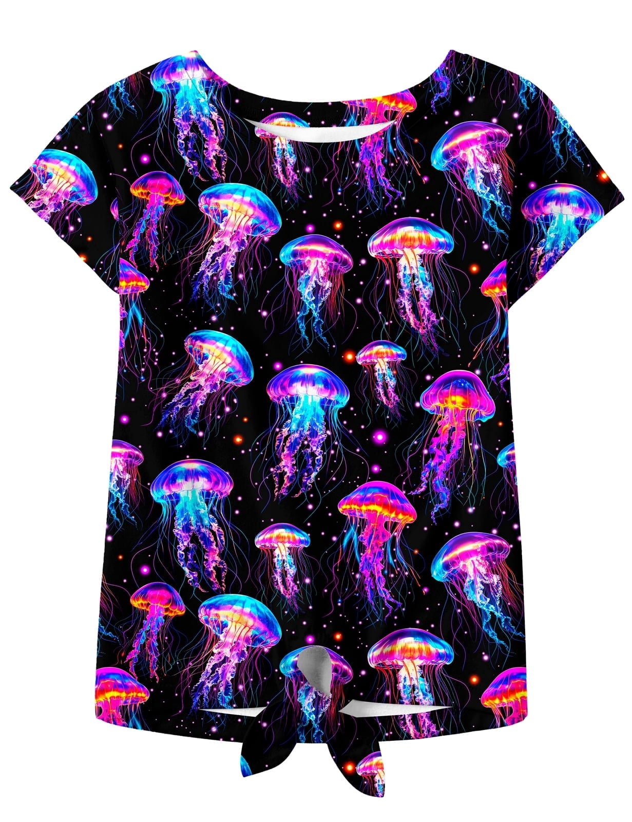 Girls Graphic T-Shirt Tie Dye Kids Short Sleeve Tee Shirt Tie Front Tops 7-12 Years