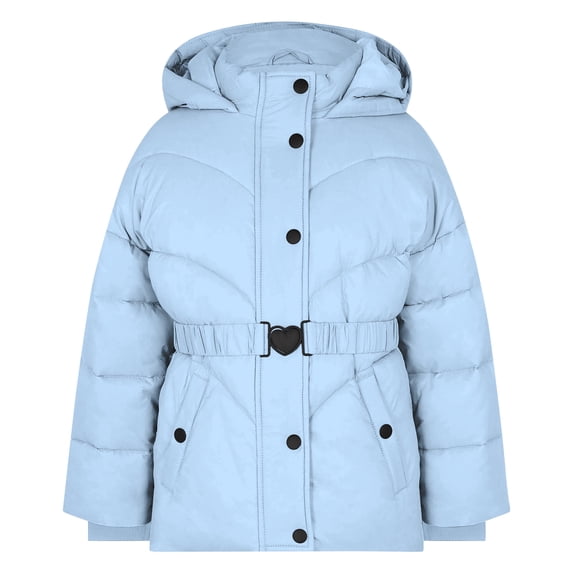Lanbubble Girls Winter Coat Quilted Puffer Jacket with Detachable Hood Heart Buckle Waist Belt for 7-14 Years