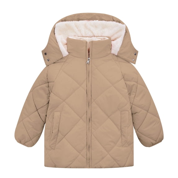 Lanbubble Girls Fleece Lined Hooded Puffer Jacket Winter Coat, Warm Outerwear with Pockets, Sizes 5-12 Years