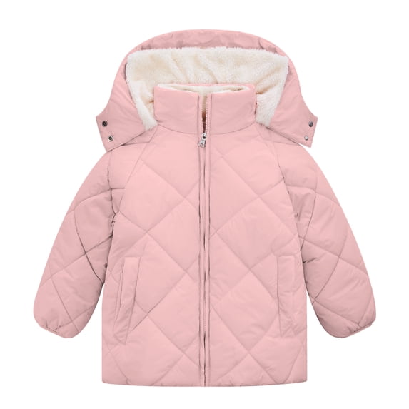 Lanbubble Girls Fleece Lined Hooded Puffer Jacket Winter Coat, Warm Outerwear with Pockets, Sizes 5-12 Years