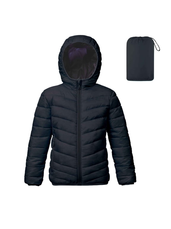 Girls Puffer Jacket Hooded Packable Winter Coat with Pockets Lightweight Warm Outerwear for Kids, Sizes 4-12 Years