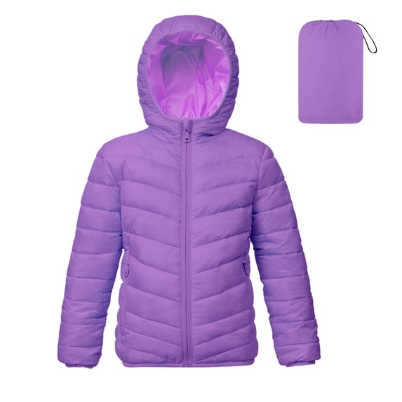 Lanbubble Girls Puffer Jacket Hooded Packable Winter Coat with Pockets Lightweight Warm Outerwear for Kids, Sizes 4-12 Years
