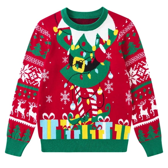 Lanbubble Kids Christmas Sweater Boys Girls Ugly Knit Pullover for Xmas Holiday 5-12 Years