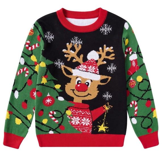 Lanbubble Kids Christmas Sweater Boys Girls Ugly Knit Pullover for Xmas Holiday 5-12 Years
