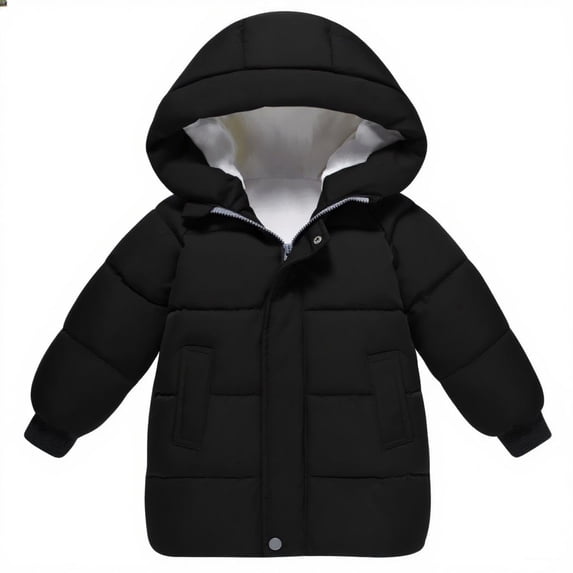 Lanbubble Little Girls Winter Coats Kids Hooded Fleece Lined Jacket Toddler Mid-Length Zip Puffer Jackets 2-6Y
