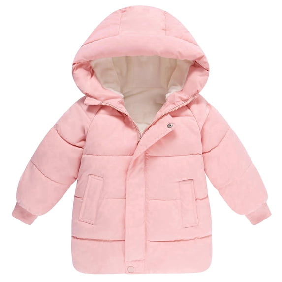 Lanbubble Little Girls Winter Coats Kids Hooded Fleece Lined Jacket Toddler Mid-Length Zip Puffer Jackets 2-6Y