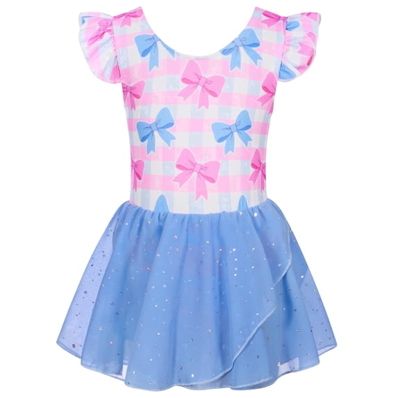Lanbubble Girls Ballet Leotards Ruffle Sleeve Toddler Ballerina Dance Dress with Shiny Tutu Skirt 3-7 Years