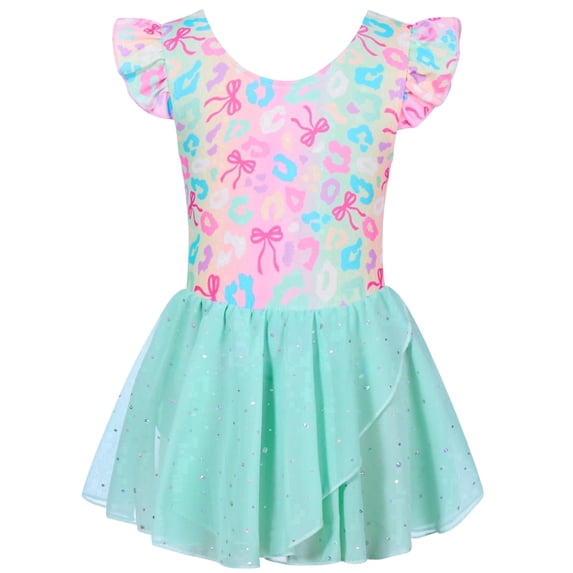Lanbubble Girls Ballet Leotards Ruffle Sleeve Toddler Ballerina Dance Dress with Shiny Tutu Skirt 3-7 Years