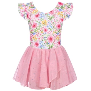 Lanbubble Girls Ballet Leotards Ruffle Sleeve Toddler Ballerina Dance Dress with Shiny Tutu Skirt 3-7 Years