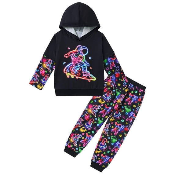 Lanbubble Toddler Boys 3D Printed Pullover Sweatsuit Outfit 2 Piece Hoodie Sweatshirt and Jogger Pants Set for Ages 2-6T