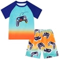 thumbnail image 1 of Lanbubble Toddler Boys Swimsuits Set Rash Guard Two Piece Short Sleeve Bathing Suit with Trunks 4-10 Years, 1 of 5