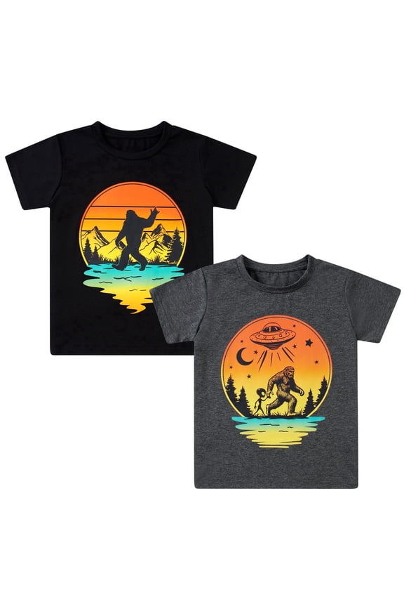 Toddler Boys T-Shirts, 2-Pack Bigfeet Graphic Short Sleeve Cotton Tees, Sizes 2T-6T