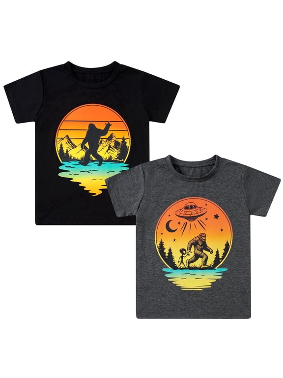 Toddler Boys T-Shirts, 2-Pack Bigfeet Graphic Short Sleeve Cotton Tees, Sizes 2T-6T