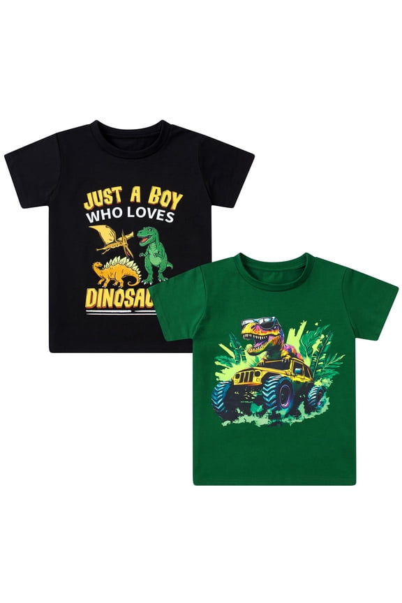 Toddler Boys T-Shirts, 2-Pack Dinosaur Graphic Short Sleeve Cotton Tees, Sizes 2T-6T