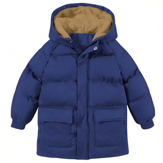 Lanbubble Toddler Boys Winter Coat Warm Hooded Puffer Jacket with Zipper and Flap Pockets Sizes 2T-6T