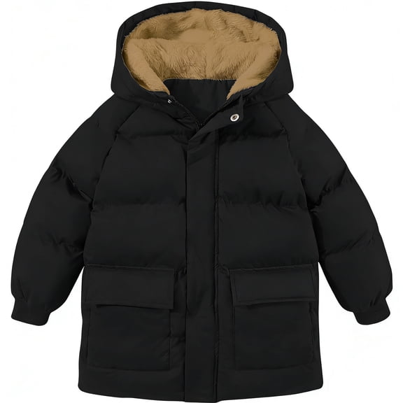 Lanbubble Toddler Boys Winter Coat Warm Hooded Puffer Jacket with Zipper and Flap Pockets Sizes 2T-6T