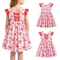 thumbnail image 1 of Lanbubble Toddler Girl Dresses Back Bowknot Floral Ruffled Sleeve Dress Casual Sundress 6-7 Years, 1 of 11