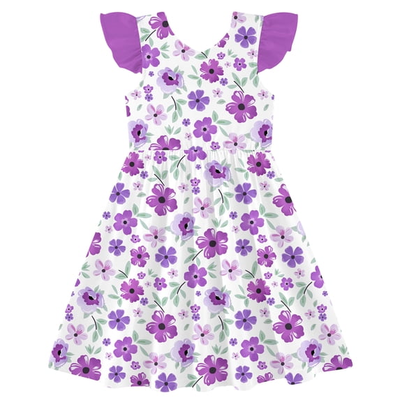 Lanbubble Toddler Girl Dresses Back Bowknot Sunflowers Ruffled Sleeve Dress Casual Sundress 6-7 Years