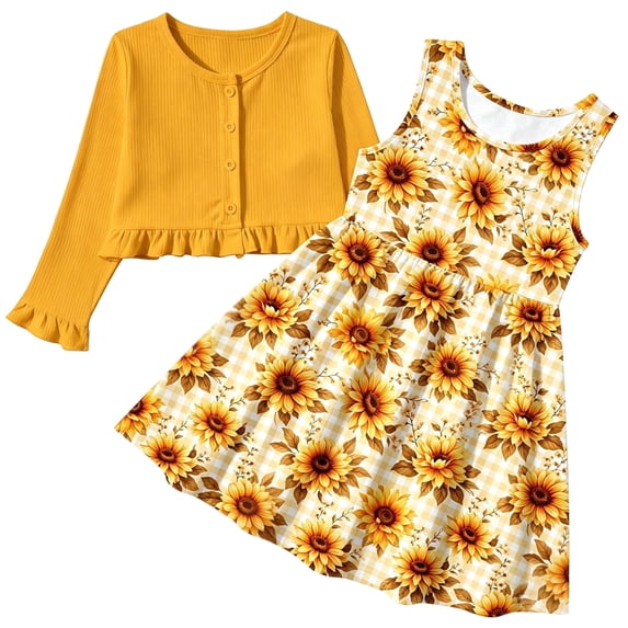Lanbubble Toddler Girls Dresses with Ruffle Cardigan, 2‑Piece Fall Outfits for 3‑7T