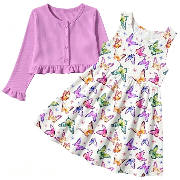 Lanbubble Toddler Girls Dresses with Ruffle Cardigan, 2‑Piece Fall Outfits for 3‑7T