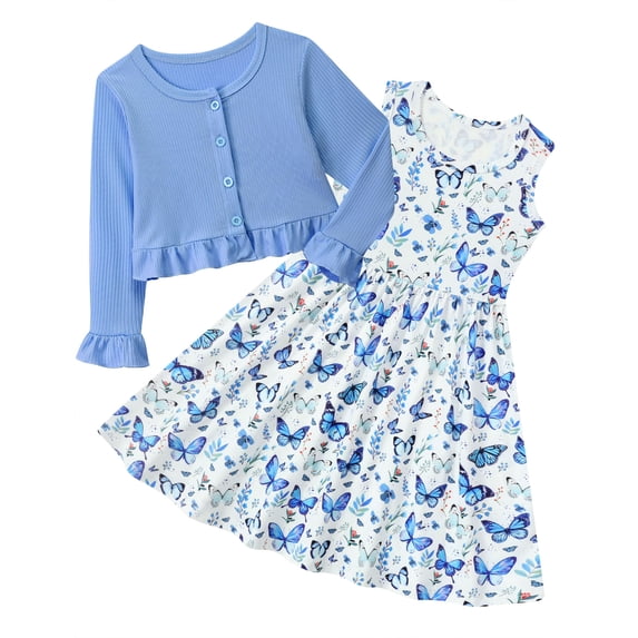 Lanbubble Toddler Girls Dresses with Ruffle Cardigan, 2‑Piece Fall Outfits for 3‑7T