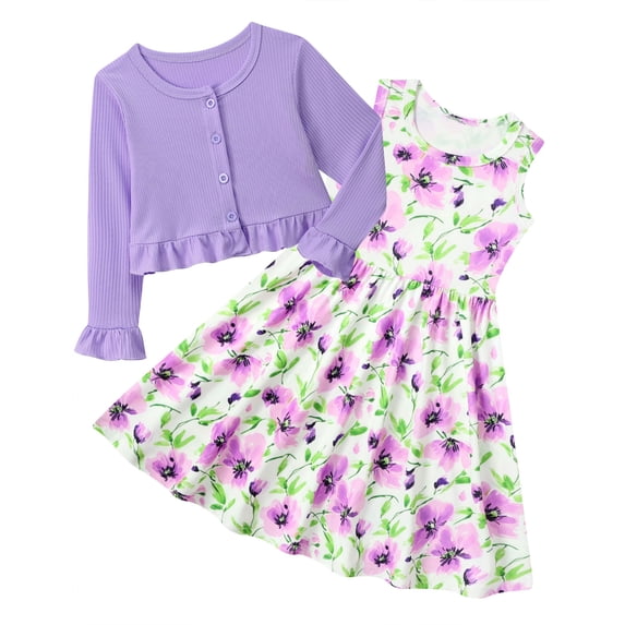 Lanbubble Toddler Girls Dresses with Ruffle Cardigan, 2‑Piece Fall Outfits for 3‑7T