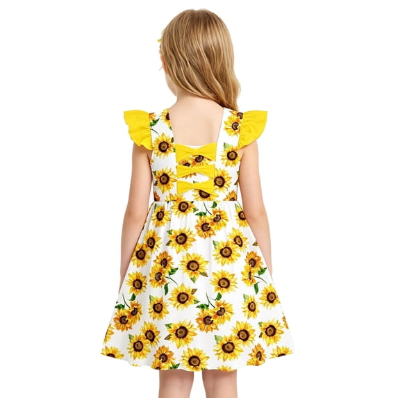 Lanbubble Toddler Girl dresses Flutter Sleeve Dress with Back Bowknot Casual Sundress For Girls 3-7 Years