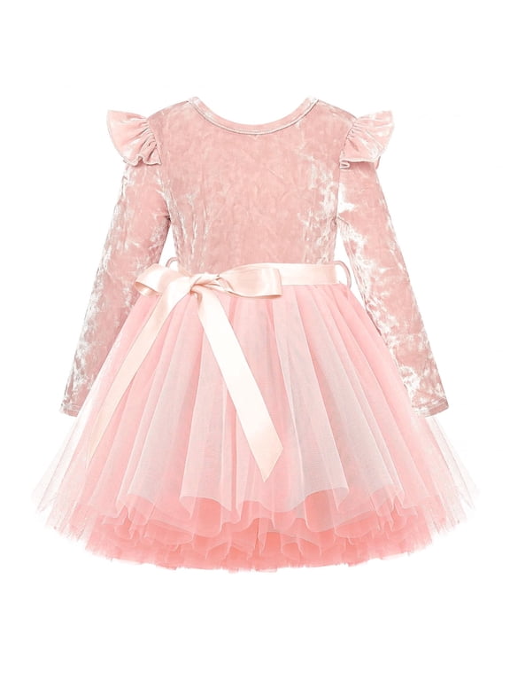 Toddler Girls Dresses Long Sleeve Velvet Tutu Dress Tulle Birthday Party Princess Dress for girl 1-6T